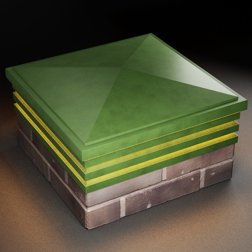 Колпак Zking Бона ХайТек Зеленый на столб 2х2 кирпича (513х513мм) с подсветкой в Минске фото