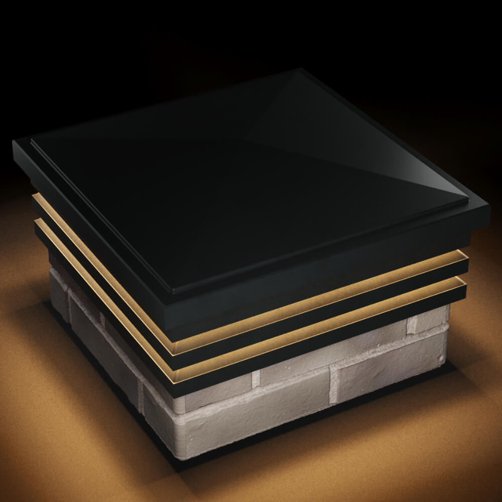 Колпак Zking Бона ХайТек Черный на столб 1.5х1.5 кирпича (385х385мм) с подсветкой в Минске фото