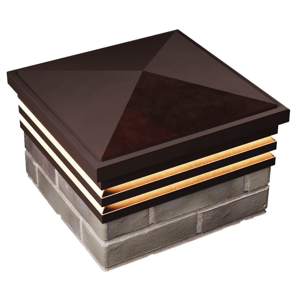 Колпак Zking Бона ХайТек Коричневый на столб 1.5х1.5 кирпича (385х385мм) с подсветкой в Минске фото