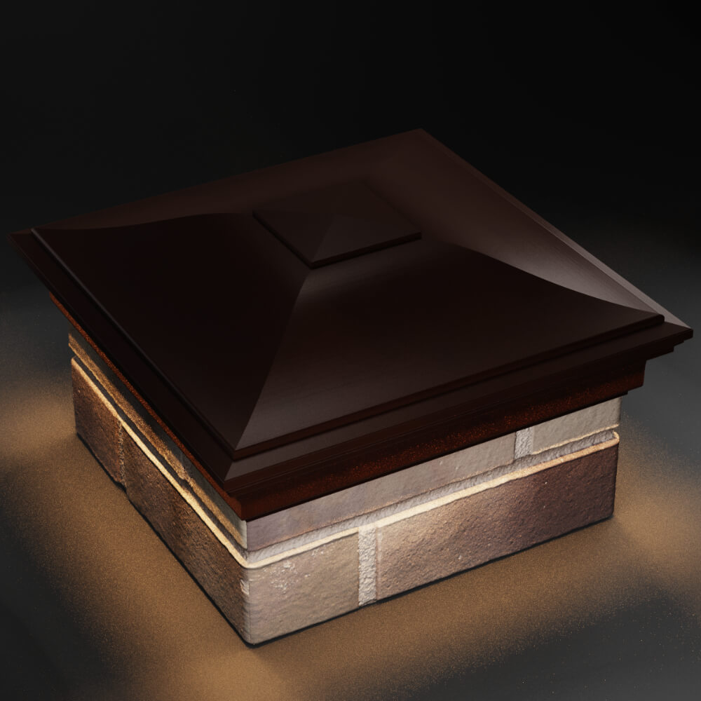 Колпак Zking Монблан Коричневый на столб 1.5х1.5 кирпича (385х385мм) с подсветкой в Минске фото