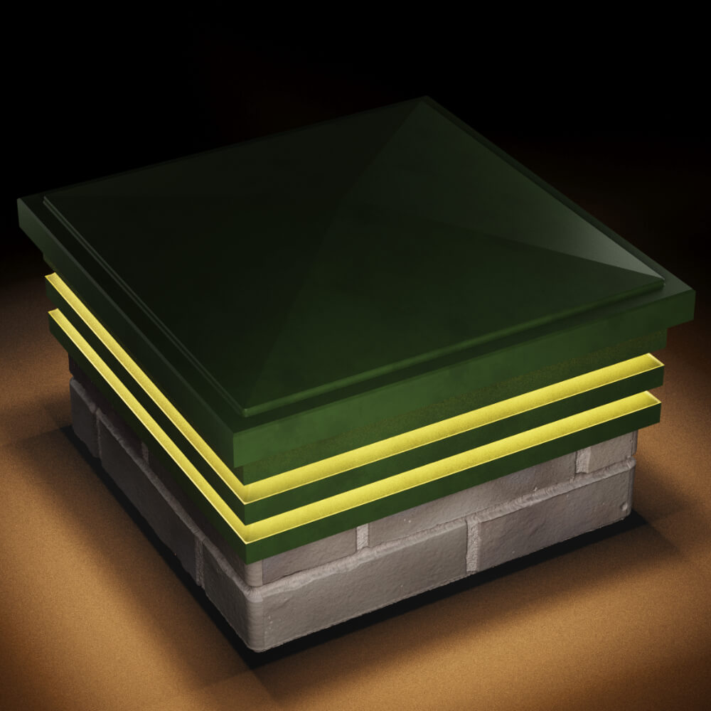 Колпак Zking Бона ХайТек Зеленый на столб 1.5х1.5 кирпича (385х385мм) с подсветкой в Минске фото