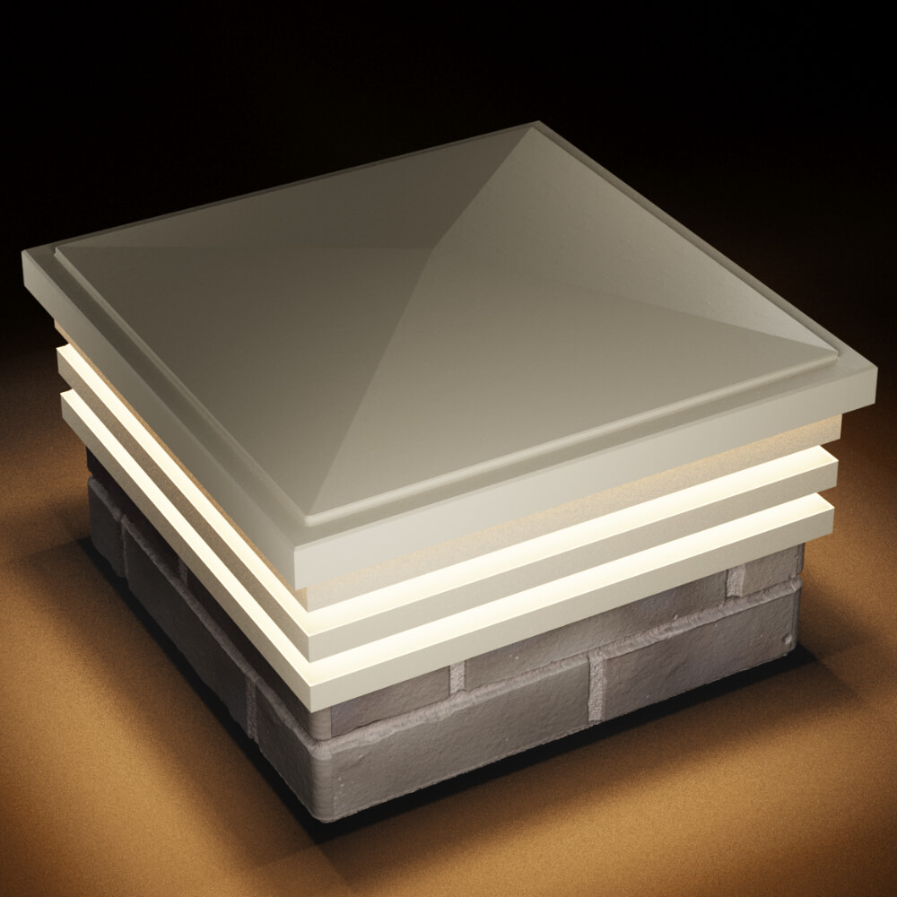 Колпак Zking Бона ХайТек Бежевый на столб 1.5х1.5 кирпича (385х385мм) с подсветкой в Минске фото