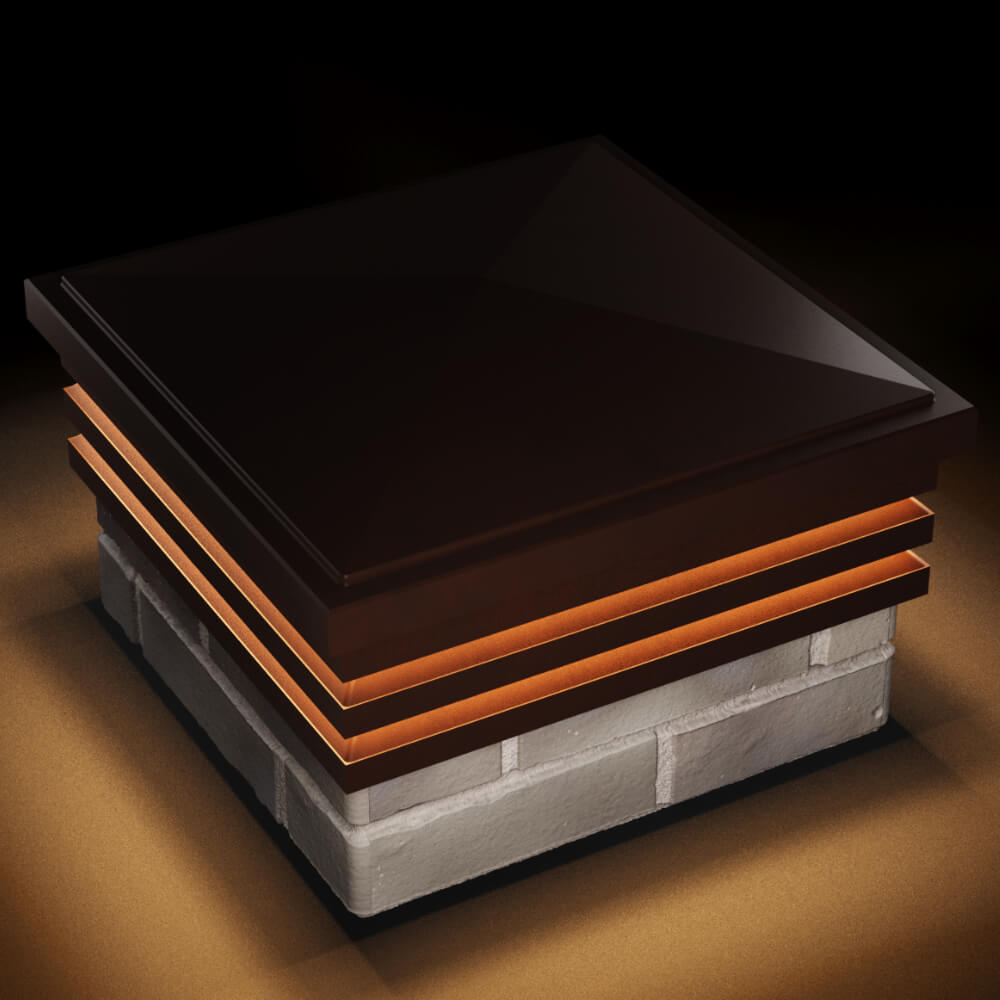 Колпак Zking Бона ХайТек Коричневый на столб 1.5х1.5 кирпича (385х385мм) с подсветкой в Минске фото