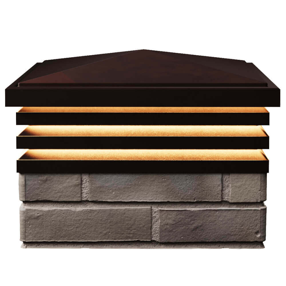 Колпак Zking Бона ХайТек Коричневый на столб 1.5х1.5 кирпича (385х385мм) с подсветкой в Минске фото